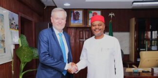 Hon. Minister of Innovation, Science and Technology, Chief Uche Geoffrey Nnaji, with EU Ambassador to Nigeria and ECOWAS, HE Ambassador, Gautier Mignot.