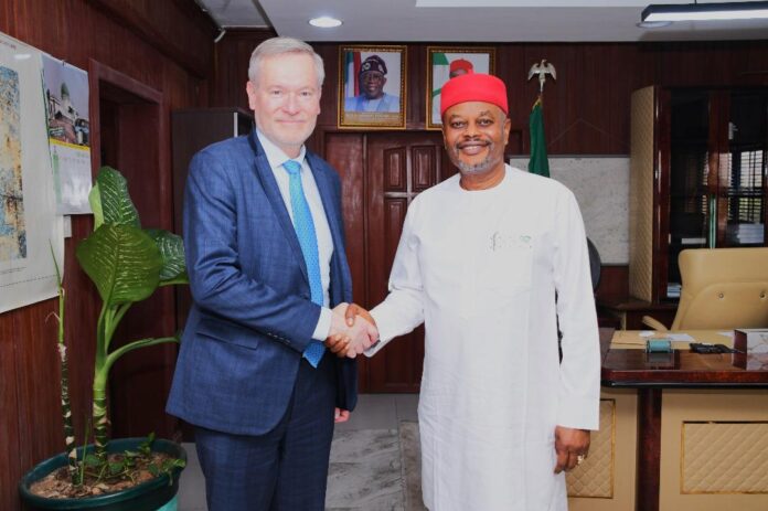 Hon. Minister of Innovation, Science and Technology, Chief Uche Geoffrey Nnaji, with EU Ambassador to Nigeria and ECOWAS, HE Ambassador, Gautier Mignot.