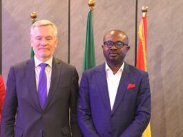 R-L: Minister of Interior, Dr. Olubunmi Tunji-Ojo and Head of the European Union Delegation to Nigeria & ECOWAS, Amb.Gautier Mignot during a courtesy visit to the Minister in his office. 