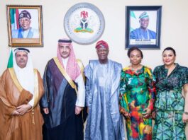 FROM LEFT TO RIGHT 1. Faisal Al-Ghamdi-Saudi Ambassador to Nigeria 2. Mr. Sultan Al-Marshad-CEO Saudi Fund for Development (SFD) 3. Wale Edun-The Honorable Minister of Finance and Coordinating Minister of the Economy 4. Dr. Jumoke Oduwole- Minister of Industry, Trade and Investment 5. Dr. Doris Nkiruka Uzoka-Anite-The Minister of State for Finance