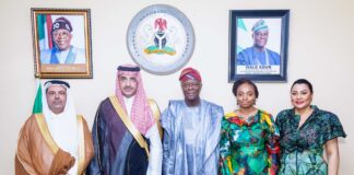 FROM LEFT TO RIGHT 1. Faisal Al-Ghamdi-Saudi Ambassador to Nigeria 2. Mr. Sultan Al-Marshad-CEO Saudi Fund for Development (SFD) 3. Wale Edun-The Honorable Minister of Finance and Coordinating Minister of the Economy 4. Dr. Jumoke Oduwole- Minister of Industry, Trade and Investment 5. Dr. Doris Nkiruka Uzoka-Anite-The Minister of State for Finance