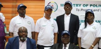 Seated L-R: PMS Resource Person, Professor Adeyemi Ajayi and Permanent Secretary, Ministry of Police Affairs, Dr. Anuma Ogbonnaya Nlia (S) Deputy Director(Appointment Discipline and Promotion), Ibrahim Shetimma; Director Finance and Accounts, Okhie IsaacTochukwu; Director, Human Resources Management, Ohanyere Ikemefuna; and Director, Police Inspectorate, Bola Aderele during the official launch of Performance Management System Day at the Ministry for evaluation, discipline, and Promotion of the staff at the Ministry of Police Affairs Headquarters in Abuja recently.