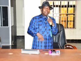 Federal Civil Service Commission (FCSC) Permanent Secretary, Ndiomu Ebiogeh Phillip making a speech at the interactive meeting with staff of the Commission on Friday 14th February 2025 at FCSC AAPPSCOMMS Building.