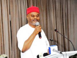 Hon. Minister of Innovation, Science and Technology, Chief Uche Geoffrey Nnaji, delivering his keynote address at the launch of the Nigeria Raw Materials Information Management System (NRMIMS) and Raw Materials E-Registration Portal (RMe-regP) today in Abuja.