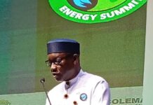 Honourable Minister of State Petroleum Resources (Gas) Rt. Hon. Ekperikpe Ekpo delivering the gas industry address at NIES 2025 in Abuja.