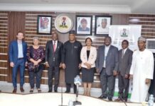 The Minister of Steel Development, Prince Shaiubu Abubakar Audu 4th from left, flanked on his immediate right by the Permanent Secretary Dr. Chris Osa Isokpunwu; 2nd right by the Australian High Commissioner to Nigeria, Leilani Bin-Juda; on the Minister's immediate left, is rep. of the Resident Representative of UNDP, Udumma Nwokike and on his 2nd left, Dr. Osuji Otu of UNIDO, during the strategic Partnership meeting of the Ministry with Development Partners and Donor Agencies held at the Ministry's Headquarters recently in Abuja.