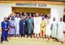 Fifth from the right-hand side, Minister of State for Agriculture and Food Security, Sen.Dr Aliyu Sabi Abdullahi, during the flag-off ceremony of the National Intensive training for Cooperative stakeholders in Kaduna State