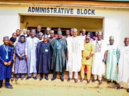 Fifth from the right-hand side, Minister of State for Agriculture and Food Security, Sen.Dr Aliyu Sabi Abdullahi, during the flag-off ceremony of the National Intensive training for Cooperative stakeholders in Kaduna State