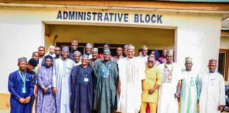 Fifth from the right-hand side, Minister of State for Agriculture and Food Security, Sen.Dr Aliyu Sabi Abdullahi, during the flag-off ceremony of the National Intensive training for Cooperative stakeholders in Kaduna State