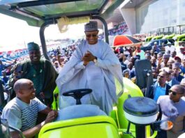 Kaduna State Governor Senator Uba Sani performing the official launch of the Dry Season Agricultural Empowerment Program at Murtala Square, Kaduna.