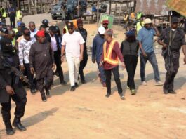 The Hon. Minister of Works Engr. Nweze David Umahi and some top management of the ministry inspect the ongoing Reconstruction of the Benin-Sapele-Warri Road section I- III in Delta state. Date: 18th February, 2025
