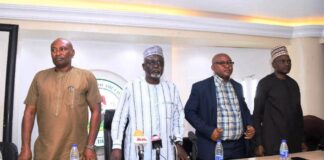 Rep. of the PS, FMIST, D (HRM), Mr. Hassan Baba Ibrahim (2nd left),and other Directors in the Ministry during the Final National Exam of the 9th Edition of 774 Young Nigerian Scientists Presidential Award (774 YONSPA), today in Abuja.