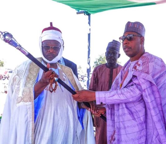Borno Zulum Presents Staff Of Office To Shehu of Dikwa