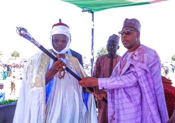 Borno Zulum Presents Staff Of Office To Shehu of Dikwa