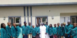 A group photograph of Volunteers deployed to the Benin Republic 🇧🇯 and Rwanda 🇷🇼 respectively during the Debriefing of the Volunteers by the Director General of the Nigerian Technical Aid Corps, Ministry of Foreign Affairs Rt. Hon. Yusuf Buba Yakub and Directors of NTAC.