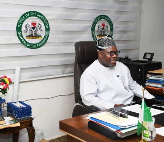 The Surveyor General of the Federation (SGOF) Abduganiyu Adeyemi Adebomehin highlighting important issues during the interview