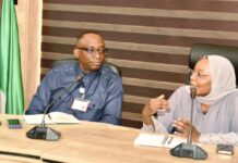 L-R: Director-General, Bureau of Public Procurement, BPP, Dr. Adebowale A. Adedokun, MCIPS, ACFE and the Executive Secretary, Universal Basic Education Commission, UBEC, Aisha Garba during the DG & his team working visit to UBEC headquarters in Abuja