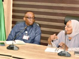 L-R: Director-General, Bureau of Public Procurement, BPP, Dr. Adebowale A. Adedokun, MCIPS, ACFE and the Executive Secretary, Universal Basic Education Commission, UBEC, Aisha Garba during the DG & his team working visit to UBEC headquarters in Abuja
