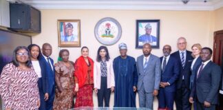 FROM LEFT TO RIGHT 1. Oluwatoyin Madein- Accountant-General of the Federation 2. Sanyade Okoli- SAP on Finance and Economic Coordination 3. Raymond Omenka Omachi-Permanent Secretary Special Duties at the Federal Ministry of Finance 4. Mrs Lydia Shehu Jafiya- Permanent Secretary, Federal Ministry of Finance 5. Doris Uzoka-Anite- Minister of State for Finance of Nigeria 6. Gita Gopinath- Deputy managing director of the International Monetary Fund 7. Wale Edun- Honorable Minister of Finance and Coordinating Minister of the Economy. 8. Christian Ebeke-IMF Resident Representative for Nigeria 9. Abebe Aemro Selassie- DAFR, IMF 10.Axel Schimmelpfennig-MCN, IMF 11.Julie Ziegler- Comm , IMF 12.Afolabi Emmanuel Olowookere - Economist- IMF