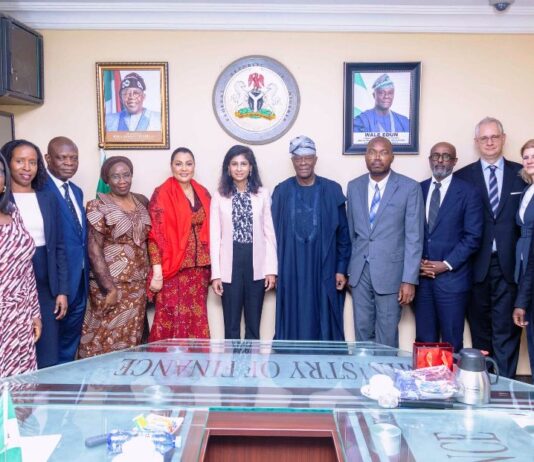 FROM LEFT TO RIGHT 1. Oluwatoyin Madein- Accountant-General of the Federation 2. Sanyade Okoli- SAP on Finance and Economic Coordination 3. Raymond Omenka Omachi-Permanent Secretary Special Duties at the Federal Ministry of Finance 4. Mrs Lydia Shehu Jafiya- Permanent Secretary, Federal Ministry of Finance 5. Doris Uzoka-Anite- Minister of State for Finance of Nigeria 6. Gita Gopinath- Deputy managing director of the International Monetary Fund 7. Wale Edun- Honorable Minister of Finance and Coordinating Minister of the Economy. 8. Christian Ebeke-IMF Resident Representative for Nigeria 9. Abebe Aemro Selassie- DAFR, IMF 10.Axel Schimmelpfennig-MCN, IMF 11.Julie Ziegler- Comm , IMF 12.Afolabi Emmanuel Olowookere - Economist- IMF