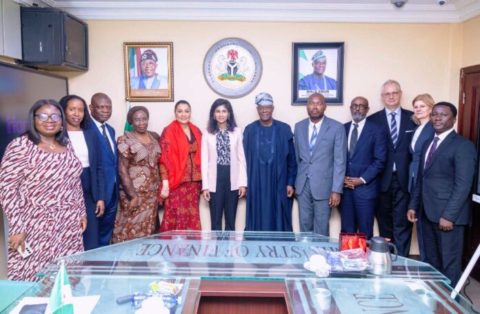 FROM LEFT TO RIGHT 1. Oluwatoyin Madein- Accountant-General of the Federation 2. Sanyade Okoli- SAP on Finance and Economic Coordination 3. Raymond Omenka Omachi-Permanent Secretary Special Duties at the Federal Ministry of Finance 4. Mrs Lydia Shehu Jafiya- Permanent Secretary, Federal Ministry of Finance 5. Doris Uzoka-Anite- Minister of State for Finance of Nigeria 6. Gita Gopinath- Deputy managing director of the International Monetary Fund 7. Wale Edun- Honorable Minister of Finance and Coordinating Minister of the Economy. 8. Christian Ebeke-IMF Resident Representative for Nigeria 9. Abebe Aemro Selassie- DAFR, IMF 10.Axel Schimmelpfennig-MCN, IMF 11.Julie Ziegler- Comm , IMF 12.Afolabi Emmanuel Olowookere - Economist- IMF