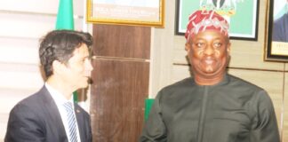 Pasquale Salvaggio in a handshake with Festus Keyamo, SAN during the Bilateral Air Service Agreement between the Canadian Authority in Abuja.