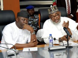 The Honourable Minister of State, Federal Ministry of Regional Development H.E. Uba Maigari Ahmadu (R) with the Executive Governor of Taraba State H.E Dr. Agbu Kefas (L) when the Hon. Minister hosted the Executive Governor in Abuja.