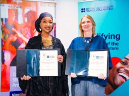 L-R Hon. Minister, Ministry of Art, Tourism And Creative Economy ( FMACTCE) Hannatu Musa Musawa Esq. And County Director of the British Council, Lucy Pearson after signing the MOU