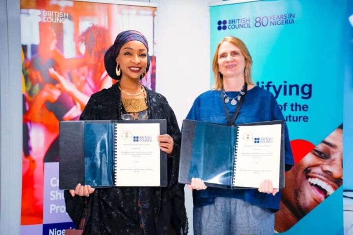 L-R Hon. Minister, Ministry of Art, Tourism And Creative Economy ( FMACTCE) Hannatu Musa Musawa Esq. And County Director of the British Council, Lucy Pearson after signing the MOU