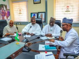 L-R Honorable Minister of State Ministry of Education, Dr. Suwaiba Said Ahmad, Honorable Minister of State, Ministry of Humanitarian Affairs & Poverty Reduction Dr Yusuf Tanko Sununu, Distinguish Sen. Dr. Aliyu Sabi Abdullahi CON Honorable Minister of State, Ministry of Agriculture & Food Security and Dr. Adebowole .A. Adedokun MCIPS, ACFE, Director General Bureau of Public Procurement (BPP) while making his opening remarks at the Inauguration of the National Steering Committee on the implementation of the school feeding programme in Abuja