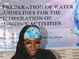 Mrs Sakinatu Suleiman Abbo Jimeta, Acting Executive Director, NIWRMC delivering her speech during the workshop on Preparation of Water related Guidelines for the Smooth Operation of the Commission's Activities in Abuja