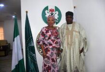 The National Coordinator CEO SERVICOM PRESIDENCY , Mrs. Nnenna Akajemeli and the National Coordinator / CEO, The New Partnership for Africa's Development( NEPAD), Honourable Jabiru Salisu Abdullahi Tsuari during the Advocacy visit in Abuja.