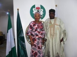 The National Coordinator CEO SERVICOM PRESIDENCY , Mrs. Nnenna Akajemeli and the National Coordinator / CEO, The New Partnership for Africa's Development( NEPAD), Honourable Jabiru Salisu Abdullahi Tsuari during the Advocacy visit in Abuja.