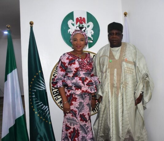 The National Coordinator CEO SERVICOM PRESIDENCY , Mrs. Nnenna Akajemeli and the National Coordinator / CEO, The New Partnership for Africa's Development( NEPAD), Honourable Jabiru Salisu Abdullahi Tsuari during the Advocacy visit in Abuja.