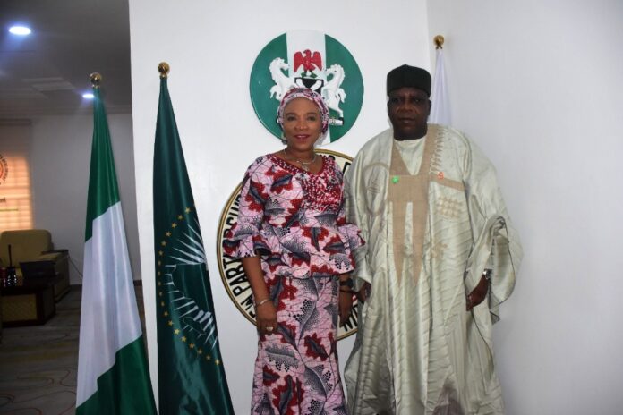 The National Coordinator CEO SERVICOM PRESIDENCY , Mrs. Nnenna Akajemeli and the National Coordinator / CEO, The New Partnership for Africa's Development( NEPAD), Honourable Jabiru Salisu Abdullahi Tsuari during the Advocacy visit in Abuja.