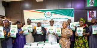 Launching of Document on Standards & Guidelines for Establishing & Coordinating Organ/Tissue Transplantation Services in Nigeria: Dr. Salaudeen Jimoh mni, Director Hospital Services Department of the Ministry representing Hon Minister of State for Health; on his left: Prof. Dr. (Med.) Phillip Abiodun; next, Tetshoma Dafeta, Director Human Resource Management Department of the Ministry, representing the Permanent Secretary; supported by other members of the Committee.