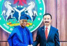 The Honourable Minister of Marine and Blue Economy, Adegboyega Oyetola, CON, with Chairman, Dubai Port, Sultan Ahmed Bin-Sulayem .