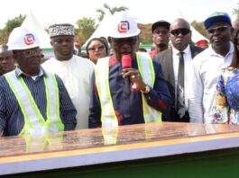Middle, the representative of the President of the Federal Republic of Nigeria, His Excellency Prof. Charles C. Soludo Governor of Anambra State, 2nd left, the Hon. Minister of Works Engr. Nweze David Umahi, 1st right, S.S .A to the President on Community Engagement (South East) Barr. Choma Nweze and others during the official flag-off of the construction of access road to 2nd Niger Bridge linking Asaba and Onitsha in Delta and Anambra States (Phase 2B) Date: 25th March, 2025
