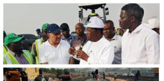 The Minister of Works, H.E., Engr. (Sen.) David Umahi inspects the ongoing construction of Abuja-Kaduna -Zaria-Kano, Section I (Abuja-Kaduna) on Saturday, 1st March, 2025.