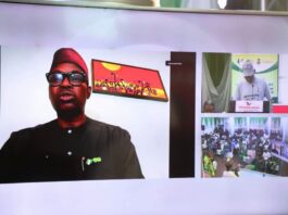 Honourable Minister of State for Health Social Welfare Dr. Iziaq Adekunle Salako delivering his address virtually, to commemorate the World Malaria Day 2025, held at Rock View Hotel, April 25, 2025.