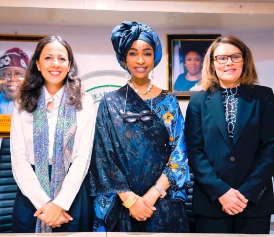 L–R: Programme Officer, UN Tourism, Zineb Zimmal; Honourable Minister of Art, Culture, Tourism the and the Creative Economy, Barr. Hannatu Musa Musawa; and Director, UN Tourism Regional Department for Africa, Ms. Elcia Grandcourt, during a courtesy visit to the Ministry ahead of Nigeria’s preparations to host the 68th UN Tourism Commission for Africa (CAF) Meeting in Abuja.