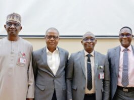 Director-General, Bureau of Public Procurement, BPP, Dr. Adebowale A. Adedokun, MCIPS, ACFE, 2nd right, the Consultant and Resource Person, Barr. Chibuzo Ekwekwuo, 2nd left, Director, Civil Infrastructure, Engr. Nasir M. Bello, 1st left and Director, Compliance, Certification and Monitoring, Engr. Isaiah G. Yesufu 1st right during BPP in House Training on the Revised and Developed Standard Bidding Documents (SBDs) in Abuja