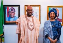 The Honourable Minister of Art, Culture, Tourism and the Creative Economy, Barr. Hannatu Musa Musawa receives her state Governor, the Executive Governor of Katsina State, H.E. Dikko Umaru Radda, Ph.D, during a courtesy visit to her office on Tuesday, April 22, 2024.