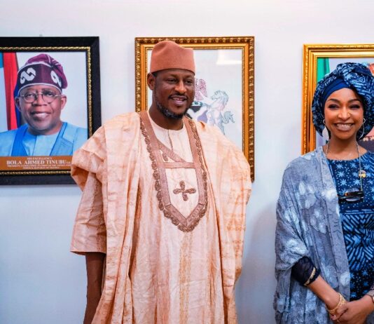 The Honourable Minister of Art, Culture, Tourism and the Creative Economy, Barr. Hannatu Musa Musawa receives her state Governor, the Executive Governor of Katsina State, H.E. Dikko Umaru Radda, Ph.D, during a courtesy visit to her office on Tuesday, April 22, 2024.