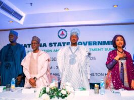 L-R: UN Resident/ Humanitarian Coordinator in Nigeria, Mohamed Malick Fall; Minister of Environment: Balarabe Abbas Lawal; The Executive Governor of Katsina State, Dikko Umaru Radda, Ph.D and Minister of Art, Culture, Tourism and the Creative Economy, Barr. Hannatu Musa Musawa at Katsina State Climate Action and Green Investment Summit Held in Abuja 23rd April, 2025