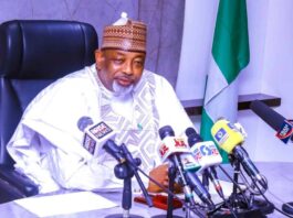 The Minister of Agriculture and Food Security, Sen Abubakar Kyari, during the meeting in Abuja.