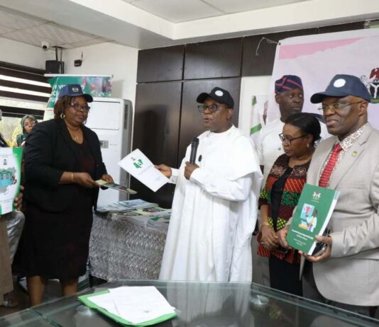 During the Ministerial Press Briefing on Commemoration of 2025 Safe Motherhood Week: the Coordinating Minister for Health & Social Welfare Prof. Muhammad Ali Pate Launching the Six National Policy Guidelines on Safe Motherhood