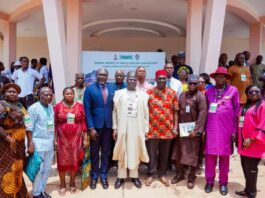 The Minister of State for Agriculture and Food Security, Sen.Dr Aliyu Sabi Abdullahi (C) ,and other stakeholders during the workshop held at Oji-River, Enugu State.
