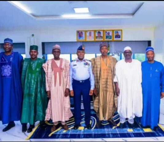 Boko Haram: Zulum Meets Army, Naval,Air Force Chiefs in Abuja