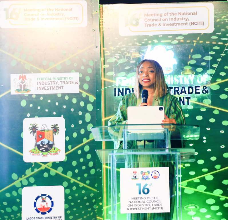 The Hon. Min. of Trade and Investment, FMITI, Dr Jumoke Oduwole giving her closing remarks during the closing ceremony of the 16th meeting of the National Council on Industry, Trade and Investment held in Lagos.